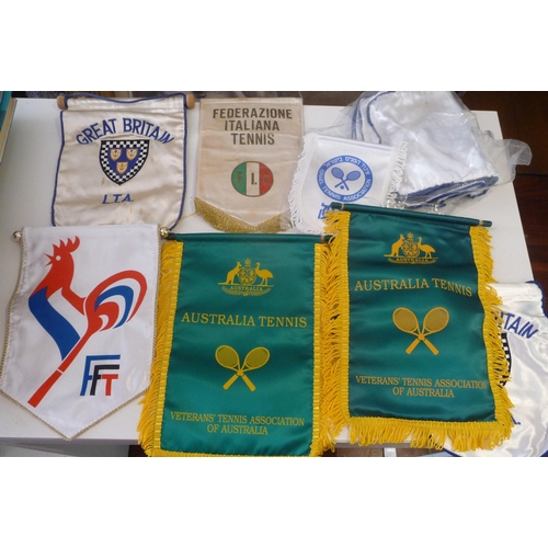 275 - Lawn Tennis memorabilia country pennants include England-Australia-Italy-France-Israel-cloth Patches... 