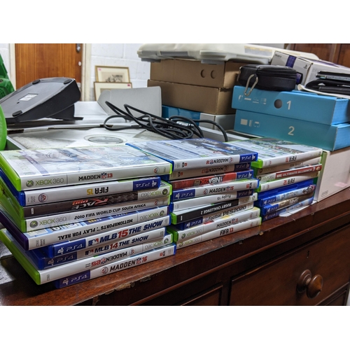 172 - Gaming related items to include XBox in clear plastic casing, XBox 360, games PSP Go, Wii and an X R... 