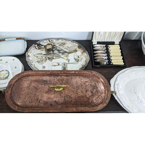 11 - A mixed lot to include silver plated flatware, a Rosenthal Helena porcelain fish tray, Portuguese ce... 