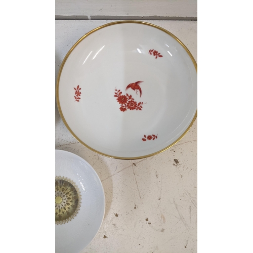 117 - Three ceramic dishes to include a Meissen red and white dish and two Rosenthal gold and white bowls
... 