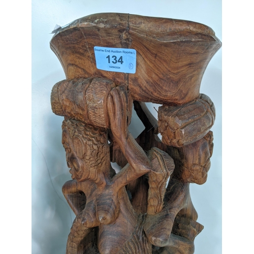 134 - Three African style tribal wooden carving figure statues, largest 63cmh, smallest 55cmh
Location:RAM... 