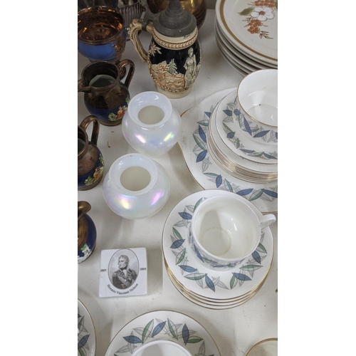 135 - Mixed ceramics and pottery items to include Victorian lustre jug and others, a Royal Standard part t... 