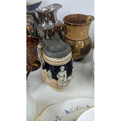 135 - Mixed ceramics and pottery items to include Victorian lustre jug and others, a Royal Standard part t... 