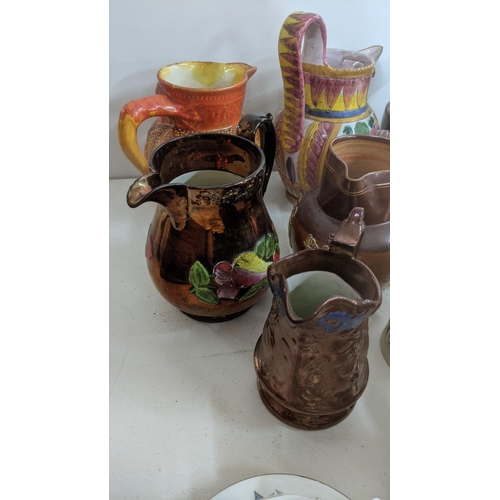 135 - Mixed ceramics and pottery items to include Victorian lustre jug and others, a Royal Standard part t... 