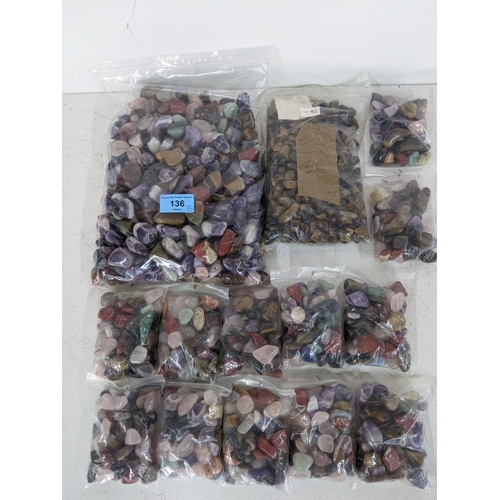 136 - Fourteen bags of semi precious stones to include tiger eye, aquamarines and others
Location:A1M
If t... 