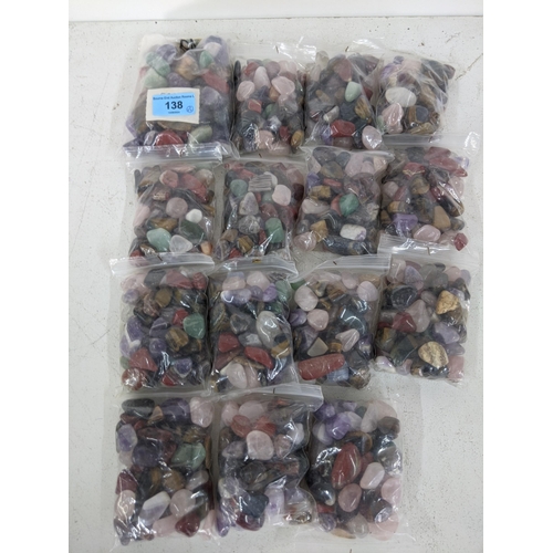 138 - Fifteen bags of semi precious stones to include Tiger Eye, aquamarines and others
Location:3.2
If th... 