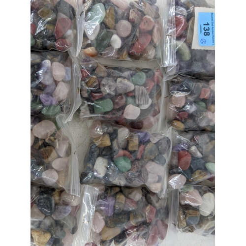 138 - Fifteen bags of semi precious stones to include Tiger Eye, aquamarines and others
Location:3.2
If th... 