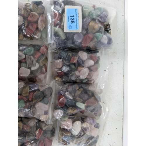 138 - Fifteen bags of semi precious stones to include Tiger Eye, aquamarines and others
Location:3.2
If th... 