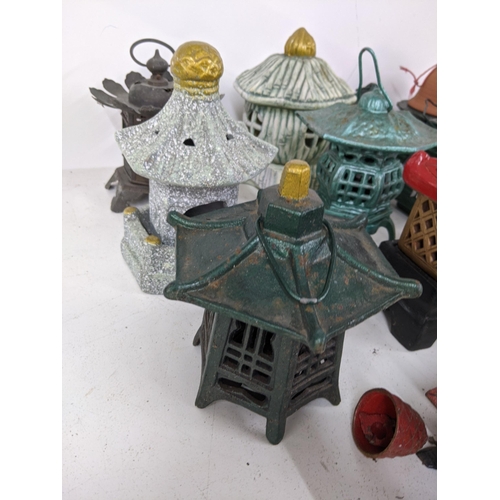 151 - Fifteen small lanterns, all Oriental style, one with some Chinese writing on, some fashioned as trad... 