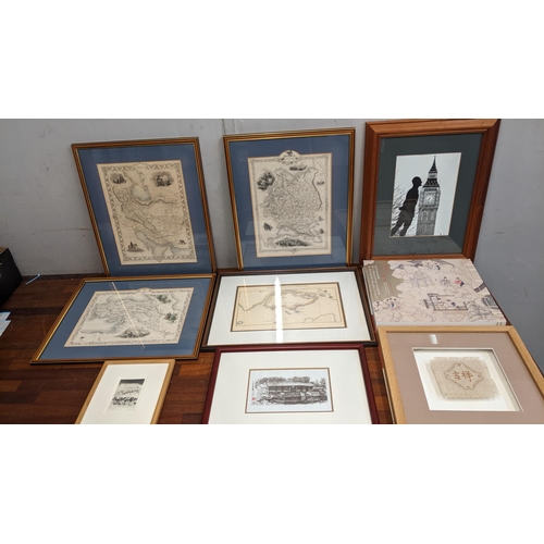 18 - Framed prints and pictures to include A Historic Maps of Persia, Singapore and Turkey, a print of a ... 