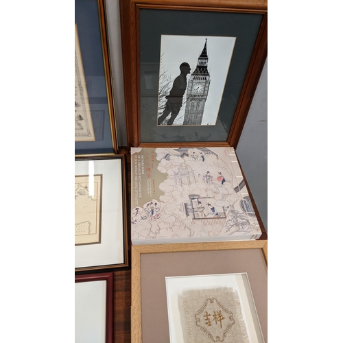 18 - Framed prints and pictures to include A Historic Maps of Persia, Singapore and Turkey, a print of a ... 