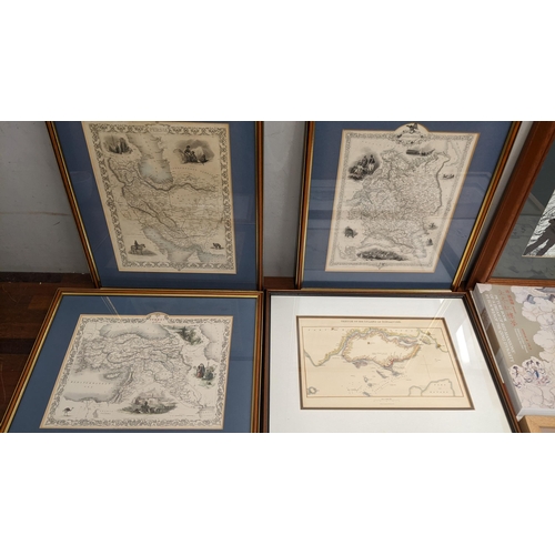 18 - Framed prints and pictures to include A Historic Maps of Persia, Singapore and Turkey, a print of a ... 