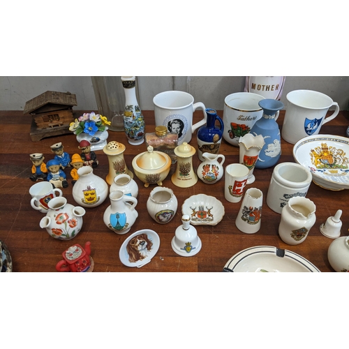 193 - Collectable ceramic and glassware to include miniature Crestware urns, miniature figures, a Taylor  ... 