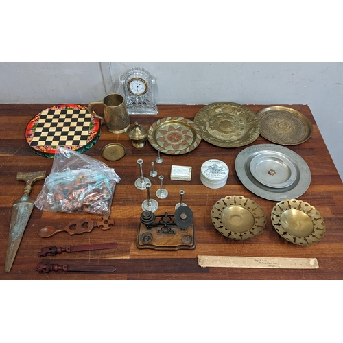 20 - Mixed collectables to include a Waterford Crystal mantel clock, a folding chessboard with figures, a... 