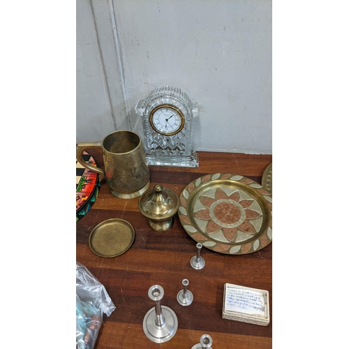 20 - Mixed collectables to include a Waterford Crystal mantel clock, a folding chessboard with figures, a... 