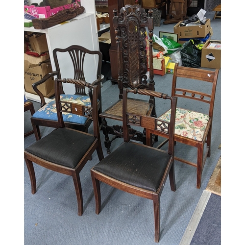 206 - Mixed chairs to include three Regency bar back chairs, a Chippendale style pierced splat back dining... 