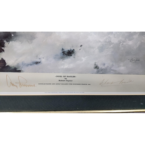 221 - Robert Taylor - 'Duel of Eagles' a signed print, signed by Douglas Bader and Adolf Galland, 47cm x 3... 