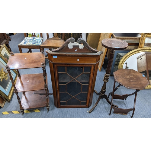 228 - Mixed furniture to include an Edwardian mahogany corner cabinet, three tier table, folding occasion ... 