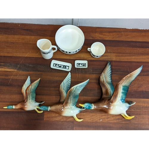 24 - Three Bretby porcelain flying ducks and a children's black and white dinner service
Location:1.4
If ... 