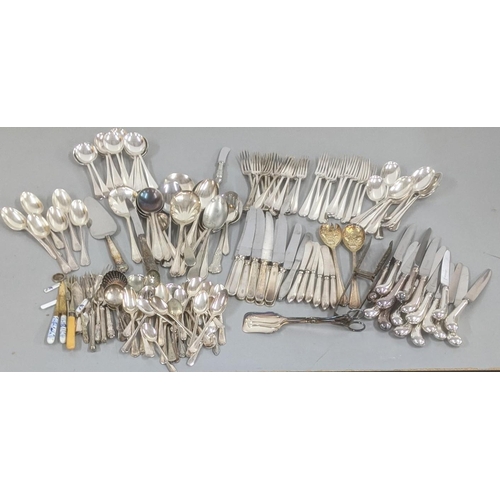 241 - A quantity of various silver plated flatware and cutlery along with asparagus servers and other item... 