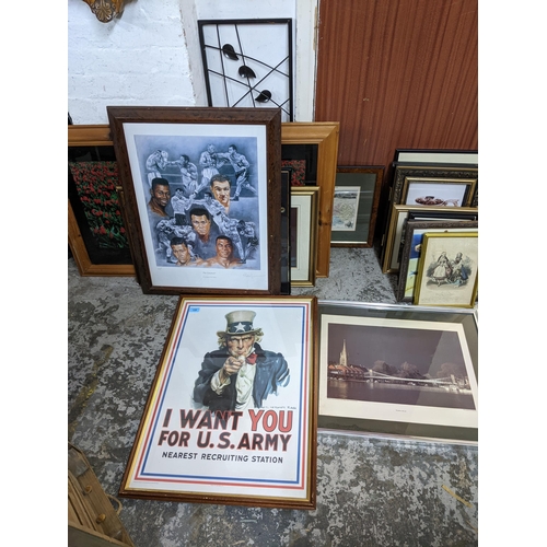 248 - A mixed selection of framed and glazed prints to include a Deighan signed artist proof print of stud... 