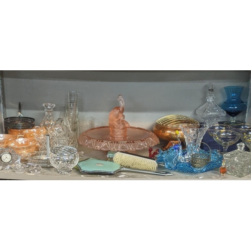 262 - A mixed lot of mostly glassware to include an early 20th century posy holder centrepiece, a set of f... 