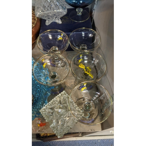 262 - A mixed lot of mostly glassware to include an early 20th century posy holder centrepiece, a set of f... 