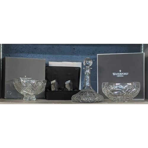 273 - Glassware to include two Waterford bowls with boxes and a Royal Doulton decanter, and one other item... 