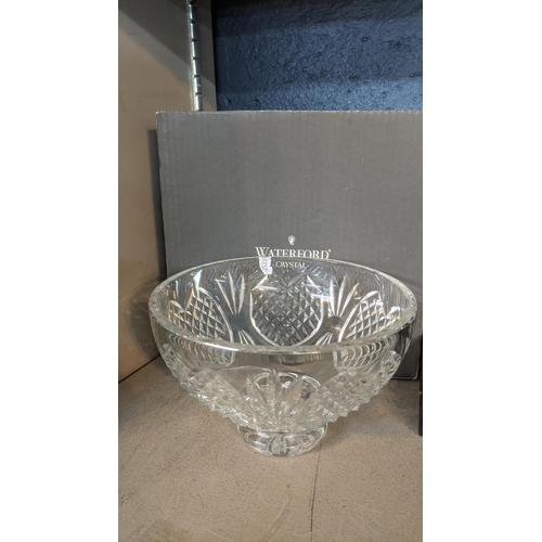 273 - Glassware to include two Waterford bowls with boxes and a Royal Doulton decanter, and one other item... 