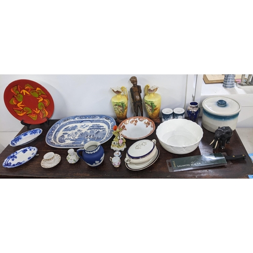 3 - A mixed lot to include a Poole pottery plate, a pair of Austrian decorative jugs, a treen carving of... 