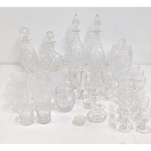 304 - Early 20th century and later glassware to include a pair of crystal cut glass decanters together wit... 