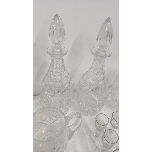 304 - Early 20th century and later glassware to include a pair of crystal cut glass decanters together wit... 