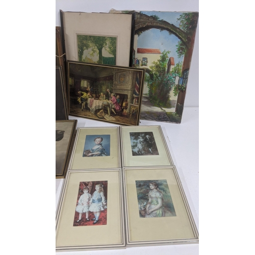 308 - Mixed pictures to include a watercolour depicting a Continental street scene, signed J Zuzaya and ot... 