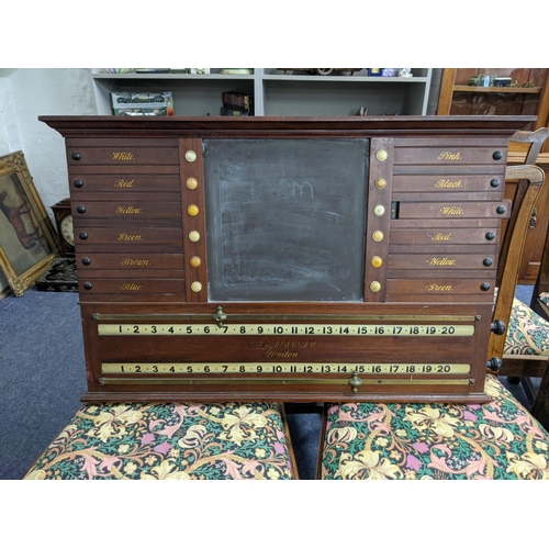 33 - An Edwardian or late Victorian Billiard scoreboard by George Wright & Co, London with a slate panell... 