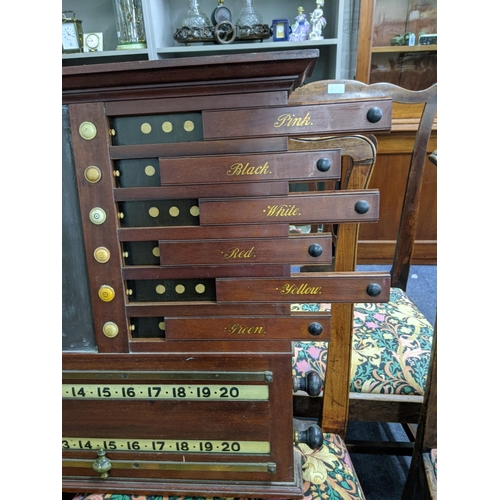 33 - An Edwardian or late Victorian Billiard scoreboard by George Wright & Co, London with a slate panell... 