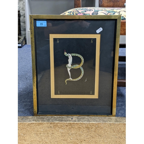 35 - A print after Erte, named 'Letter B', bears a signature, framed and glazed
Location:RWM
If there is ... 