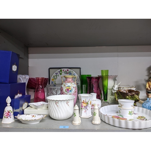 36 - A selection of ceramics and glassware to include a boxed Royal Crown Derby dishes, vase and bell Rye... 