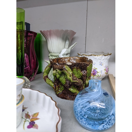 36 - A selection of ceramics and glassware to include a boxed Royal Crown Derby dishes, vase and bell Rye... 