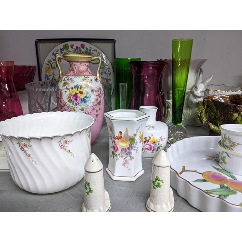 36 - A selection of ceramics and glassware to include a boxed Royal Crown Derby dishes, vase and bell Rye... 