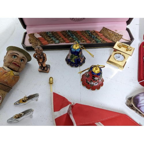 43 - A selection of costume jewellery, wristwatches and other items to include two enamelled articulated ... 