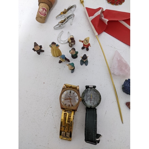 43 - A selection of costume jewellery, wristwatches and other items to include two enamelled articulated ... 