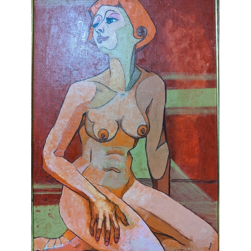 50 - Leo Jewell - Retention/Orange Nude - two oils on canvas paintings, signed, artist's labels verso, la... 