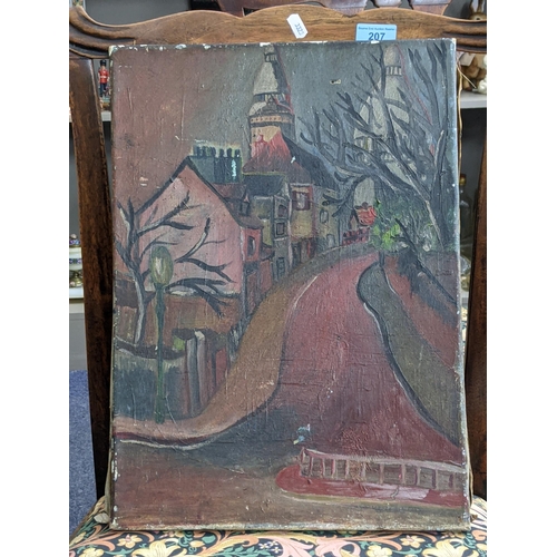 62 - An oil on canvas in the style of Alkesandra Belcova, depicting Parisian street scene in Montmartre, ... 