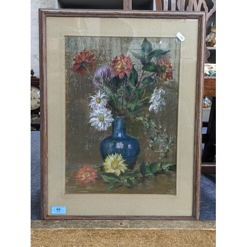 64 - A pastel still life titled 'Flowers in a vase' by E.M.G Gregson, framed and glazed
Location:RWM
If t... 