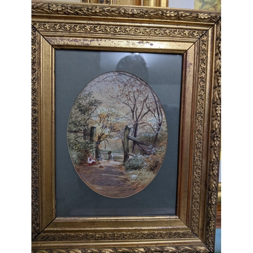 66 - A quantity of framed and glazed pictures and prints to include an oval Victorian watercolour of chil... 