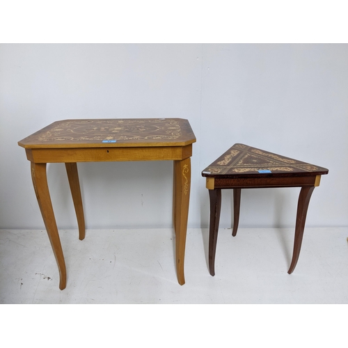 82 - A pair of musical Sorrento tables to include a Triangular example
Location:G
If there is no conditio... 