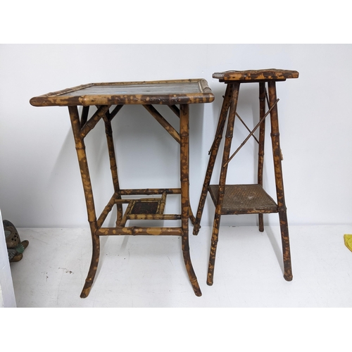 84 - Two 19th century Japanese bamboo occasional tables comprising a two-tier plant table with wickerwork... 