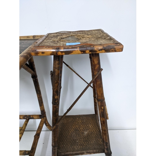 84 - Two 19th century Japanese bamboo occasional tables comprising a two-tier plant table with wickerwork... 