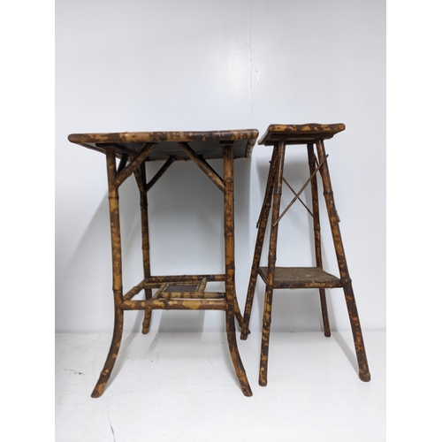 84 - Two 19th century Japanese bamboo occasional tables comprising a two-tier plant table with wickerwork... 