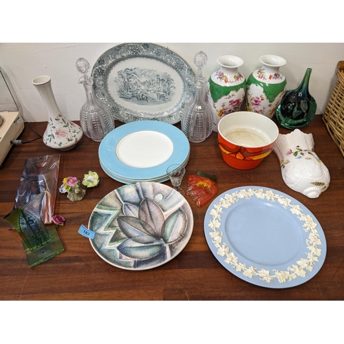 182 - Ceramics to include a Wedgwood Embossed Queensware dinner plate, a Poole pottery, a pair of decanter... 